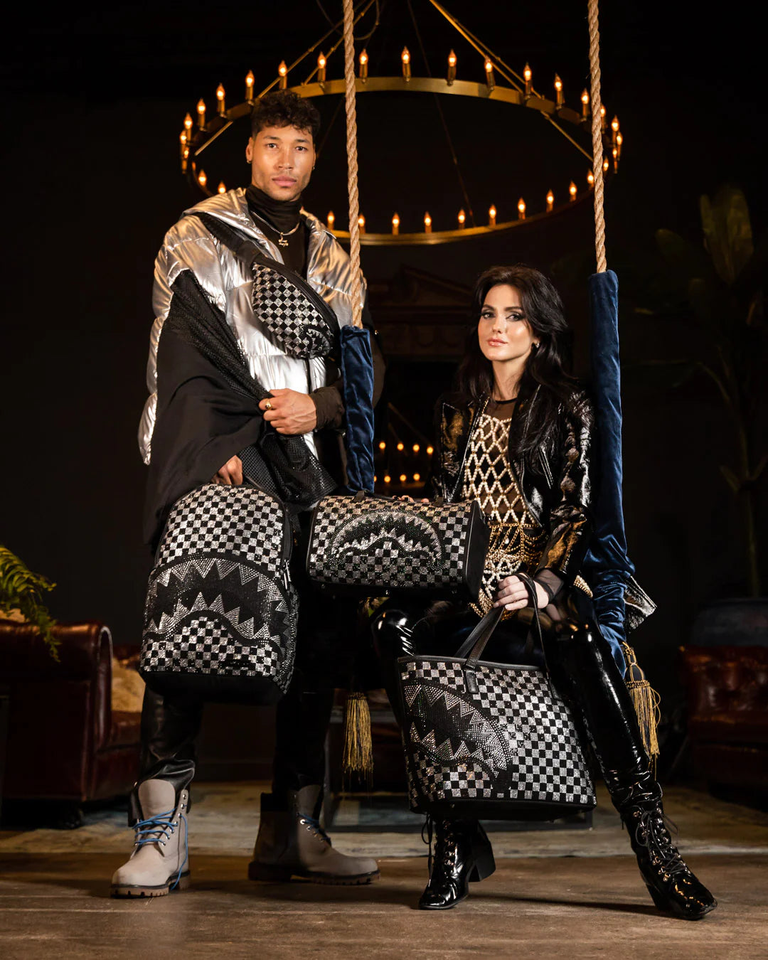 SPRAYGROUND TRINITY CHECKERED CROSSBODY BLACK BAG