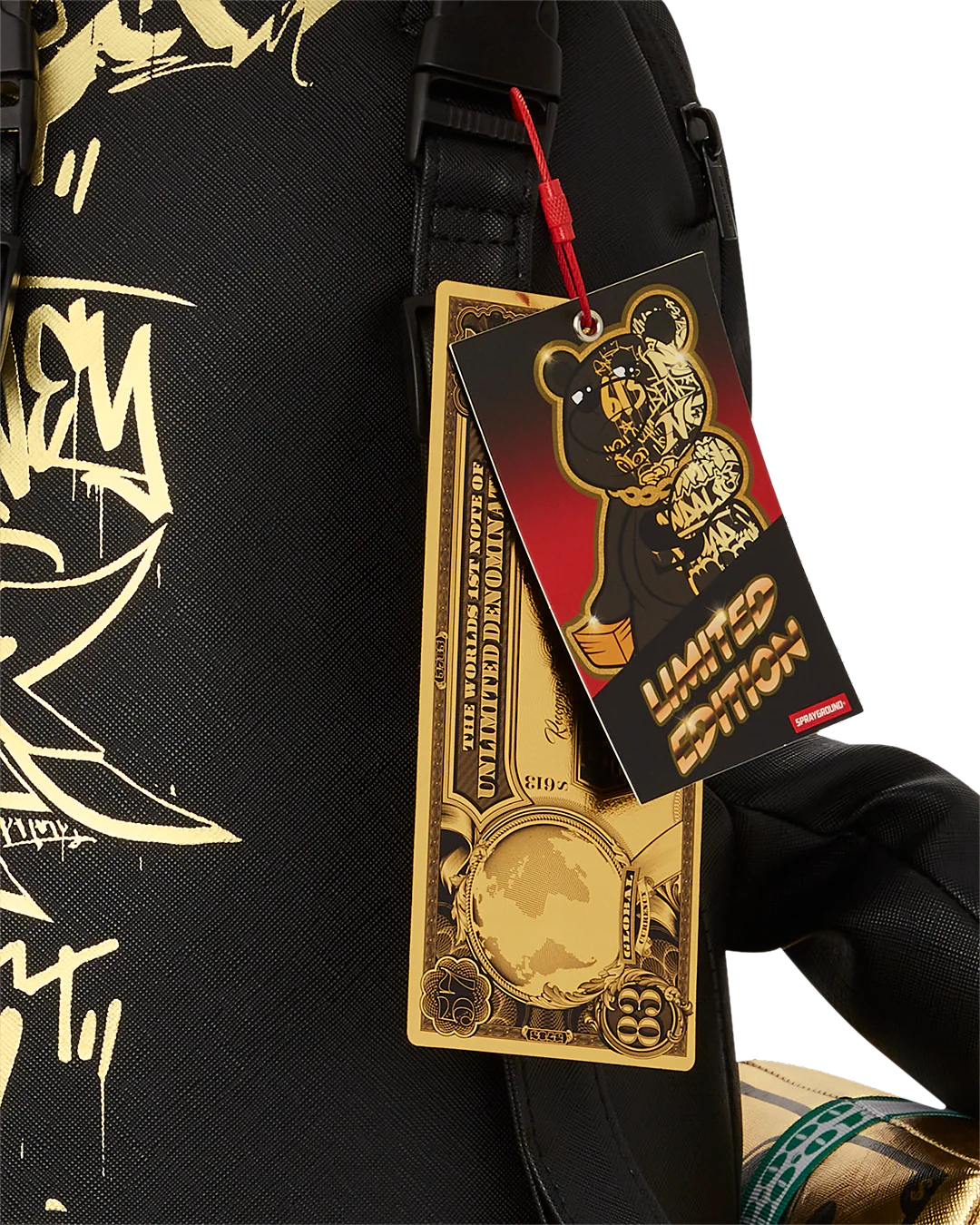 ZAINO SPRAYGROUND HALF GRAFF GOLD BEAR BACKPACK NERO