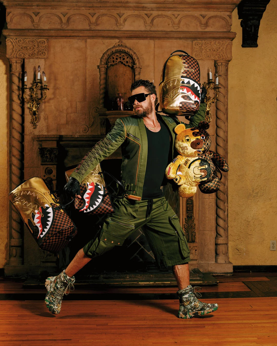 SHARKS IN PARIS GOLD DRIP MONEYBEAR BACKPACK