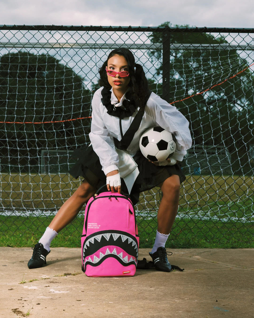 SHARK CENTRAL PINK EMBROIDERED SHARK BACKPACK