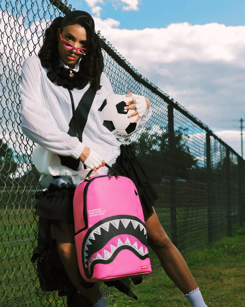 SHARK CENTRAL PINK EMBROIDERED SHARK BACKPACK