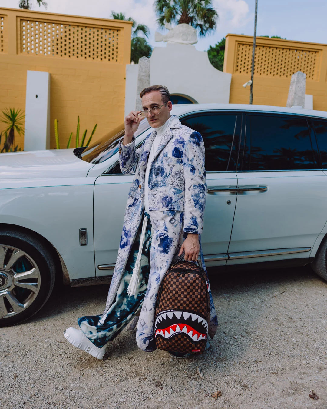 SHARKS IN PARIS WTF BUBBLE BROWN CHECK BACKPACK
