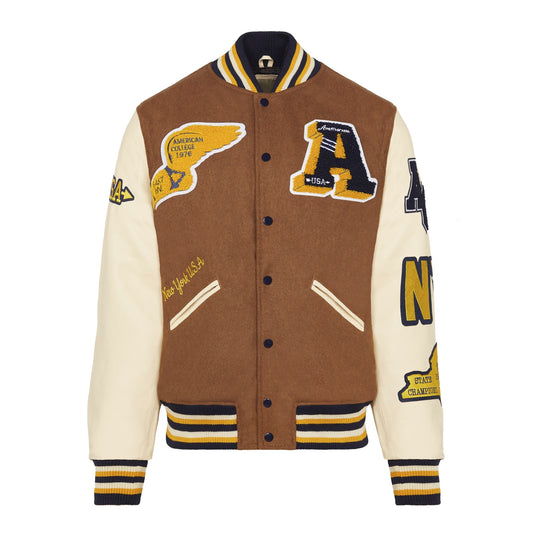 TEDDY VARSITY JACKET AMERICAN COLLEGE MARRONE E BIANCA