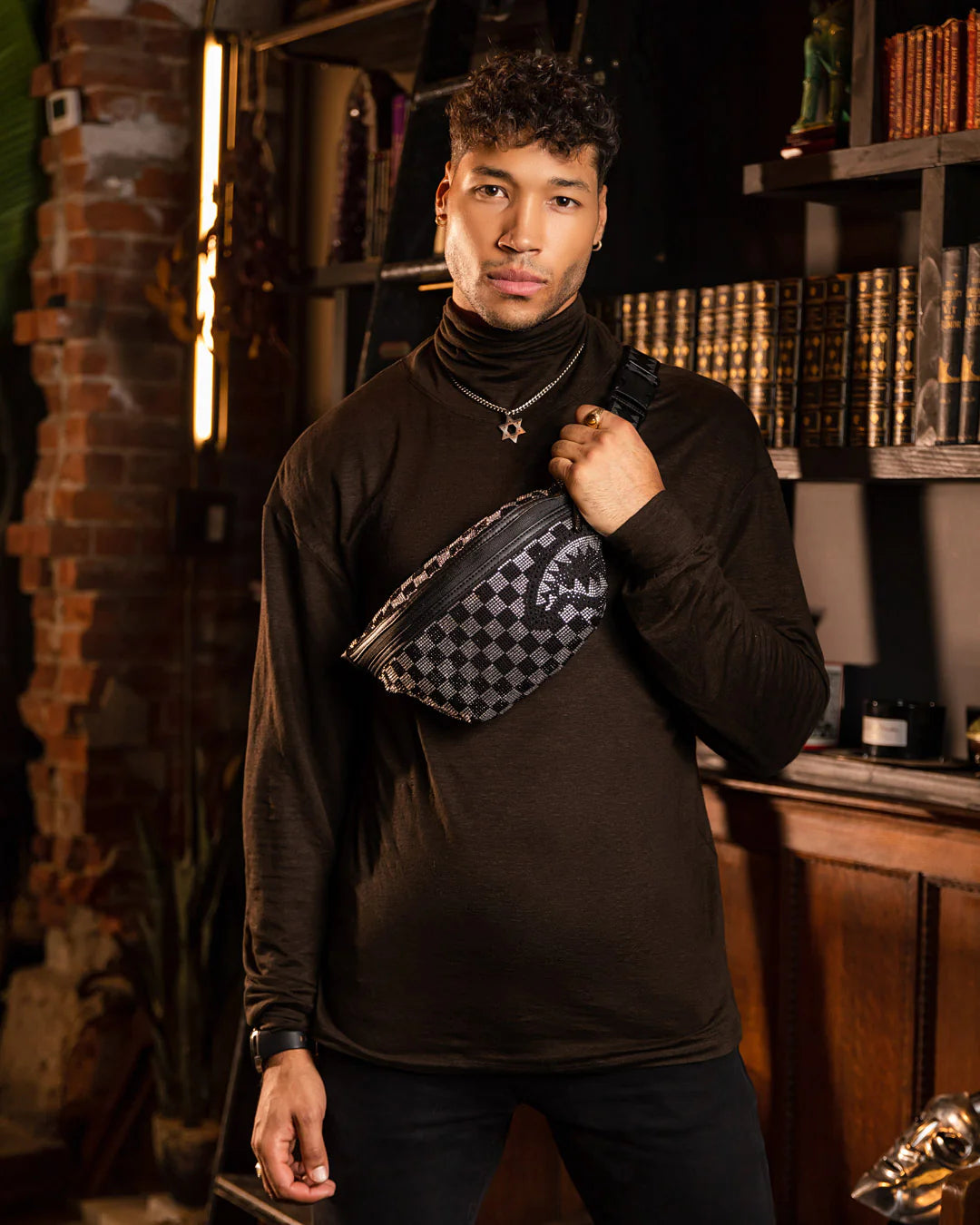 MARSUPIO SPRAYGROUND TRINITY CHECKERED CROSSBODY NERO