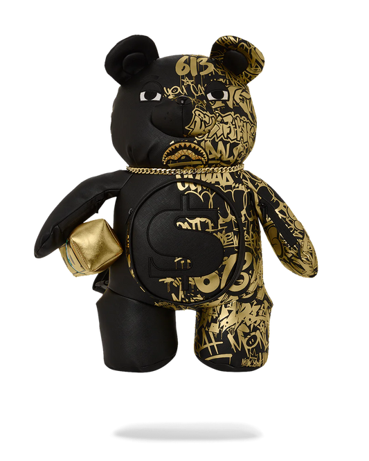 ZAINO SPRAYGROUND HALF GRAFF GOLD BEAR BACKPACK NERO