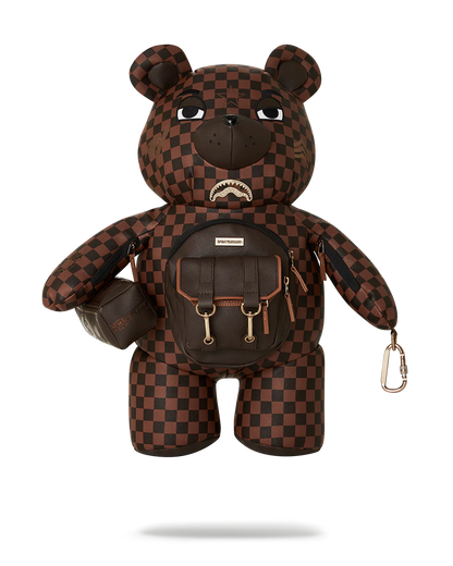 ZAINO SPRAYGROUND BROWN CHECKERED SPECIAL OPS TEDDY BEAR MARRONE