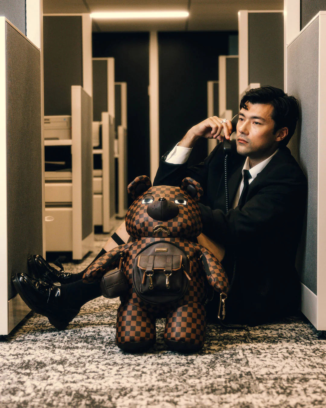 ZAINO SPRAYGROUND BROWN CHECKERED SPECIAL OPS TEDDY BEAR MARRONE