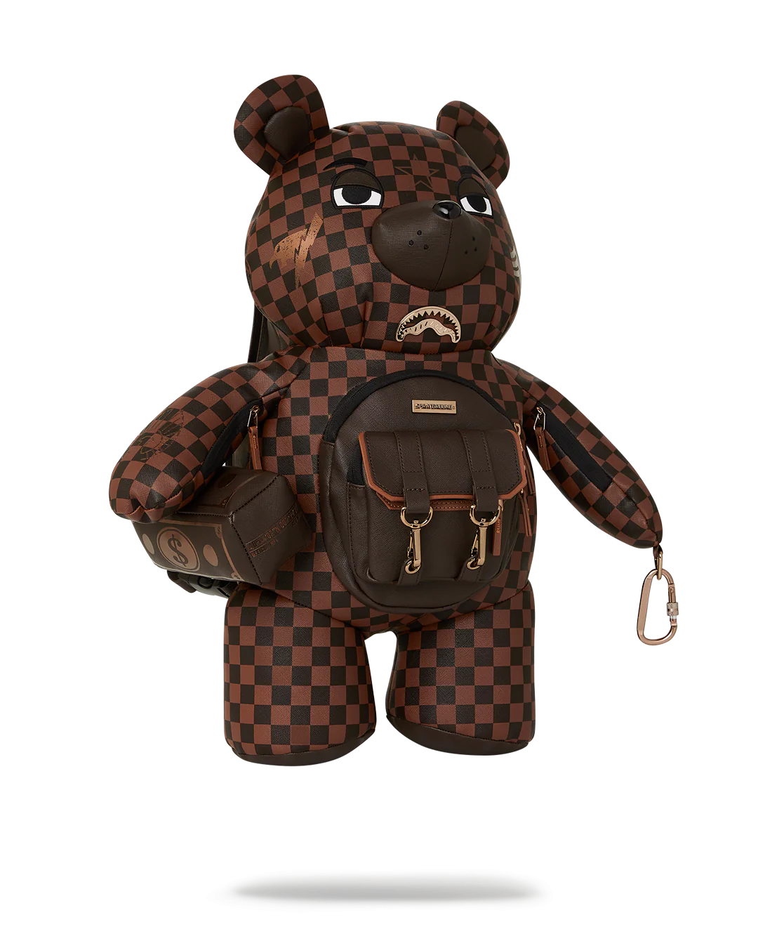 ZAINO SPRAYGROUND BROWN CHECKERED SPECIAL OPS TEDDY BEAR MARRONE