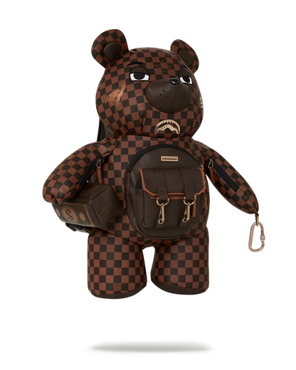ZAINO SPRAYGROUND BROWN CHECKERED SPECIAL OPS TEDDY BEAR MARRONE