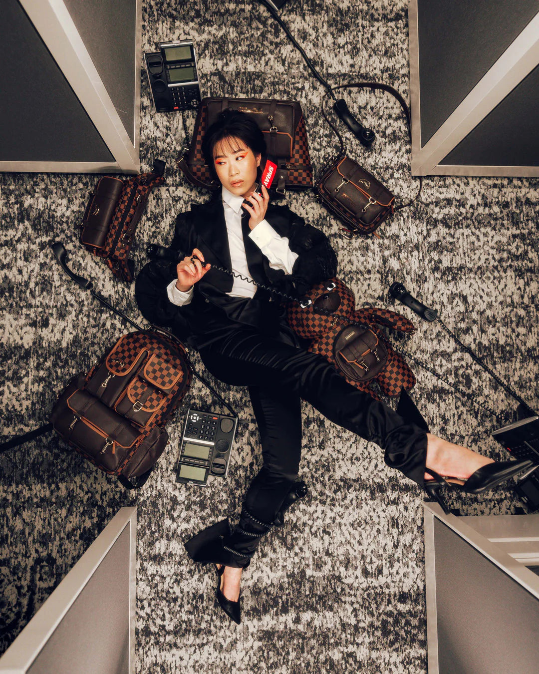 ZAINO SPRAYGROUND BROWN CHECKERED SPECIAL OPS TEDDY BEAR MARRONE