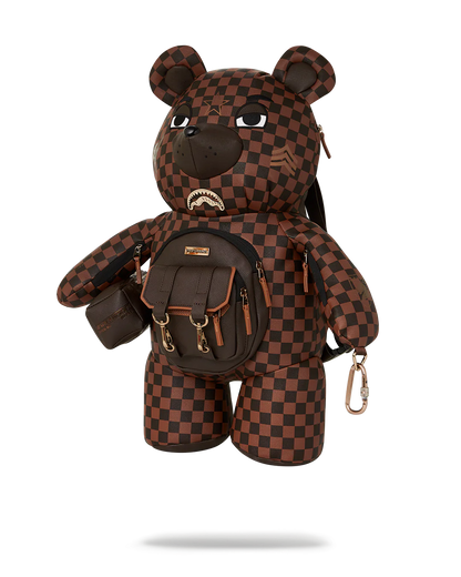 ZAINO SPRAYGROUND BROWN CHECKERED SPECIAL OPS TEDDY BEAR MARRONE