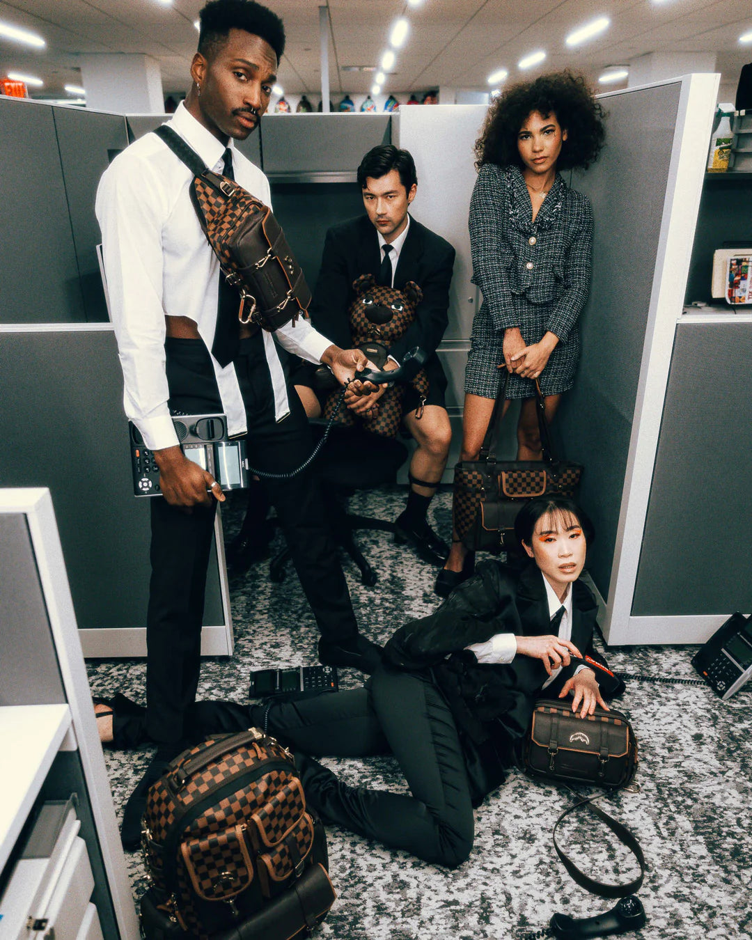 ZAINO SPRAYGROUND BROWN CHECKERED SPECIAL OPS TEDDY BEAR MARRONE