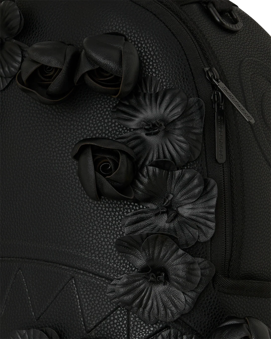 NYBG BLACK LEATHER FLOWERS BACKPACK