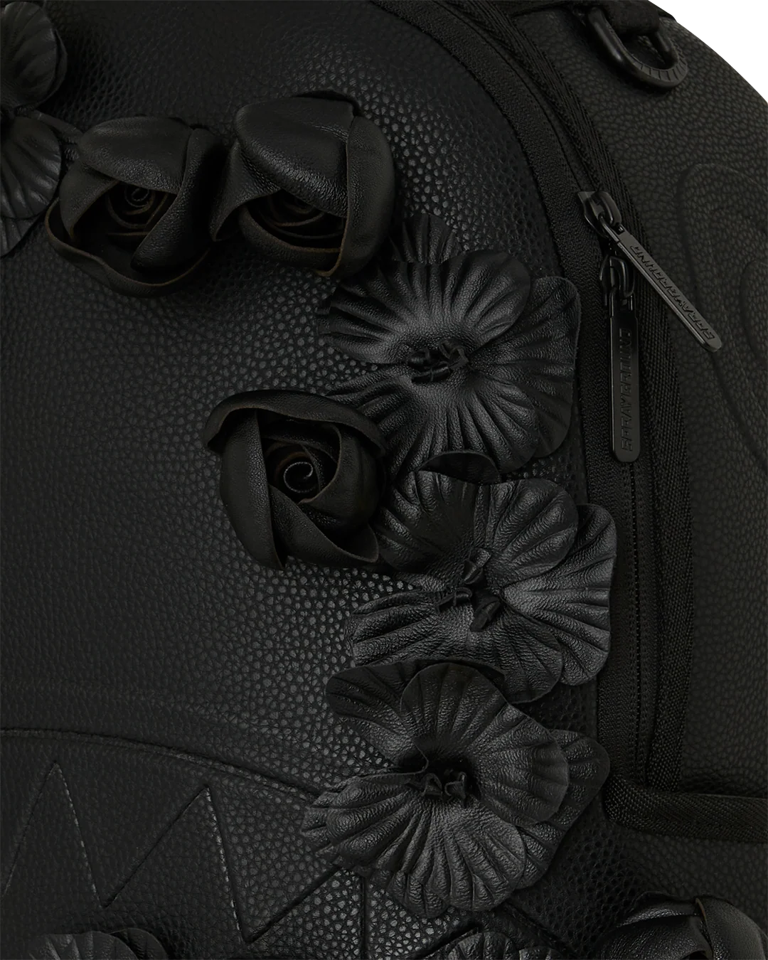 NYBG BLACK LEATHER FLOWERS BACKPACK
