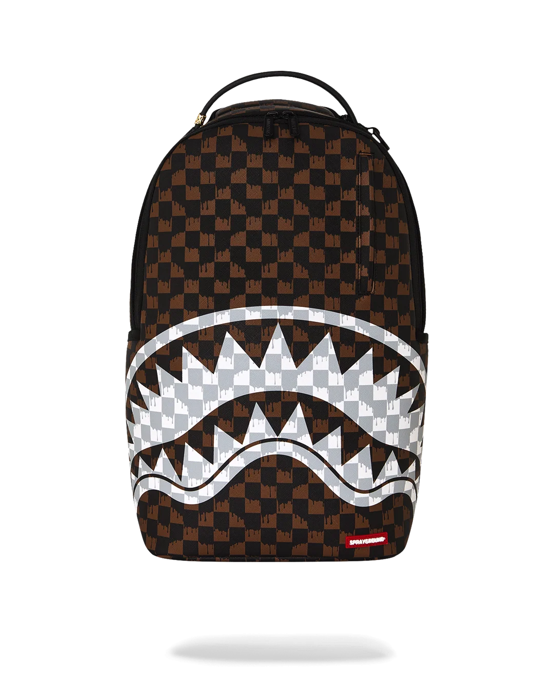 BROWN AND CREAM DRIP CHECK SHARK BACKPACK
