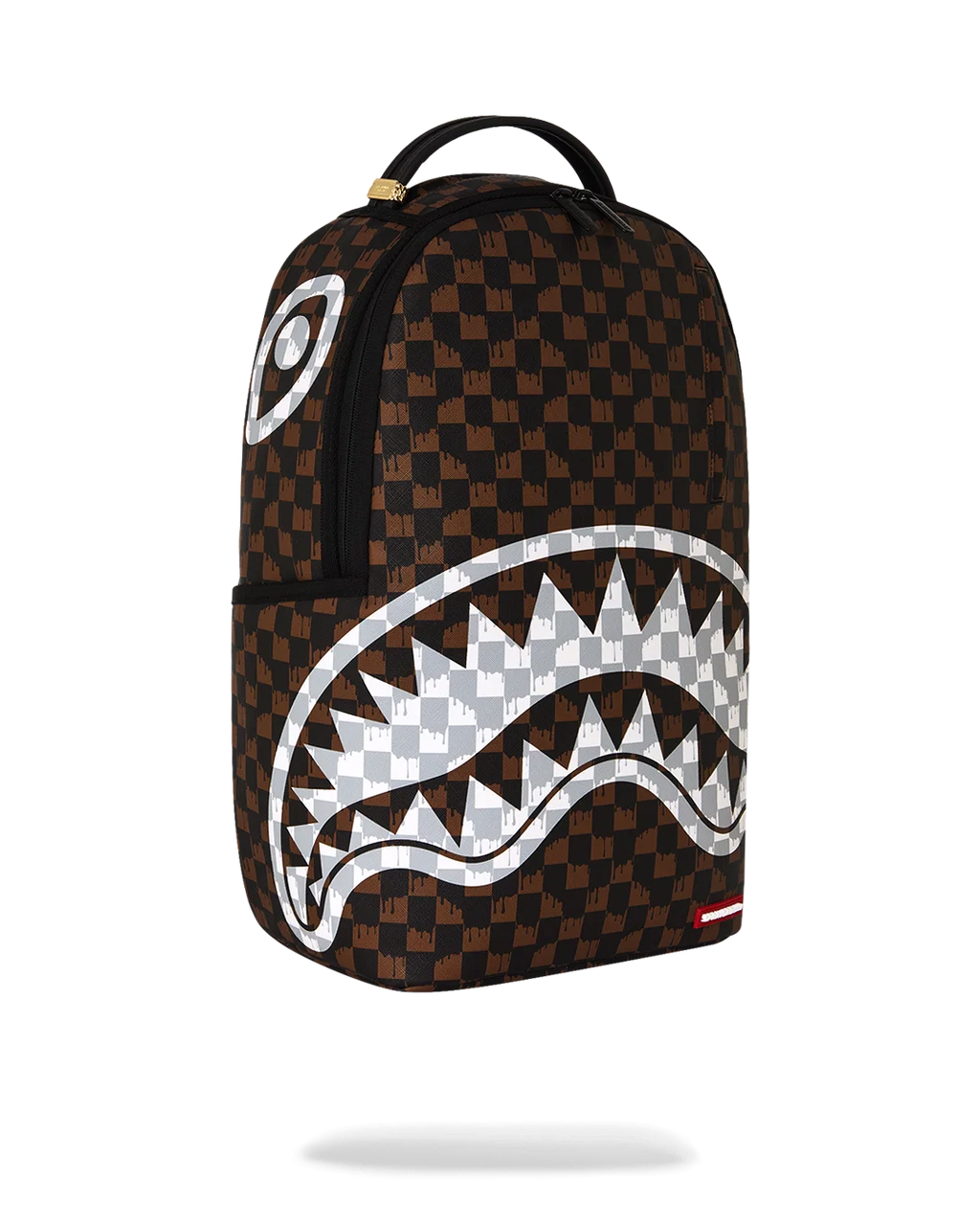 BROWN AND CREAM DRIP CHECK SHARK BACKPACK