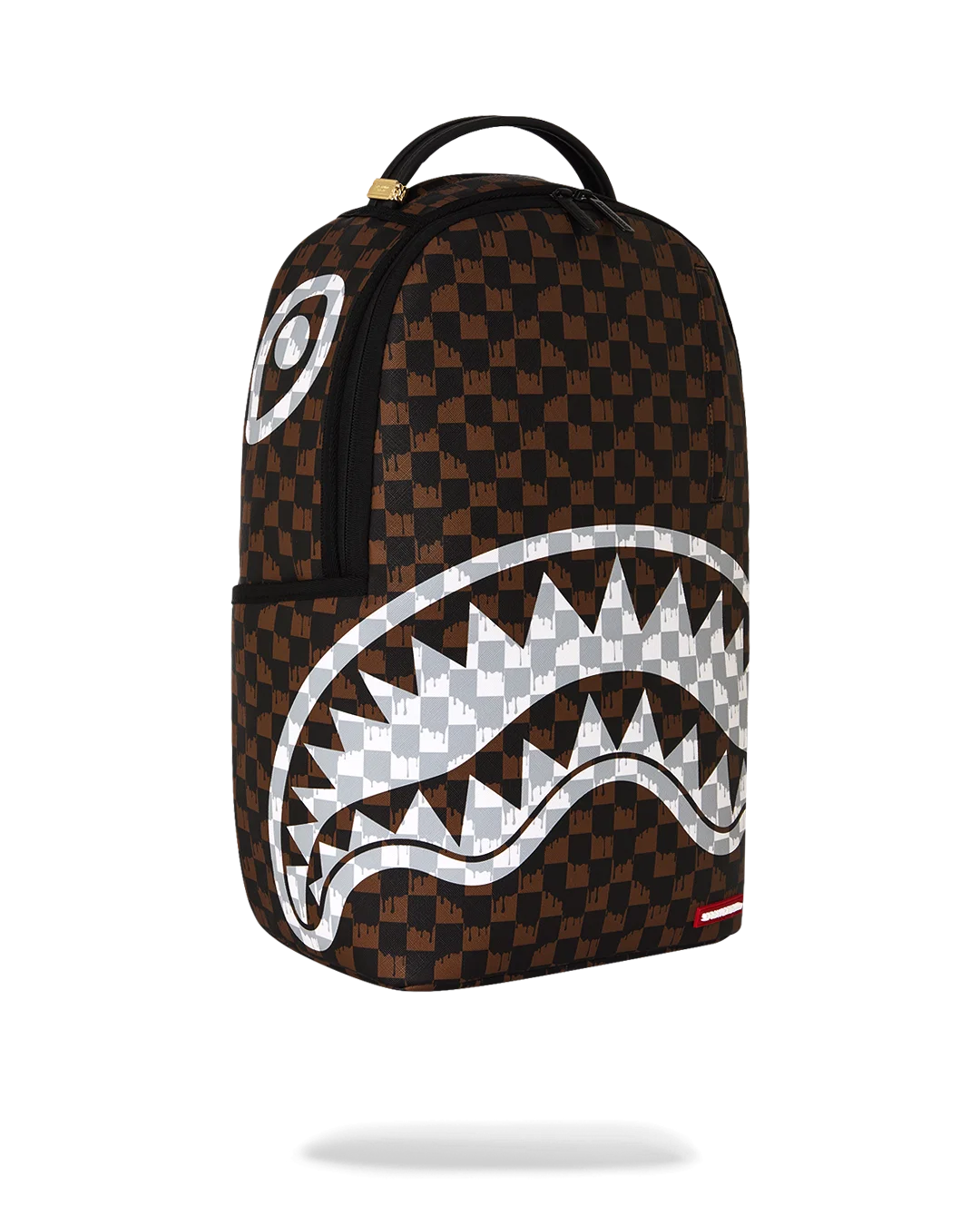 BROWN AND CREAM DRIP CHECK SHARK BACKPACK