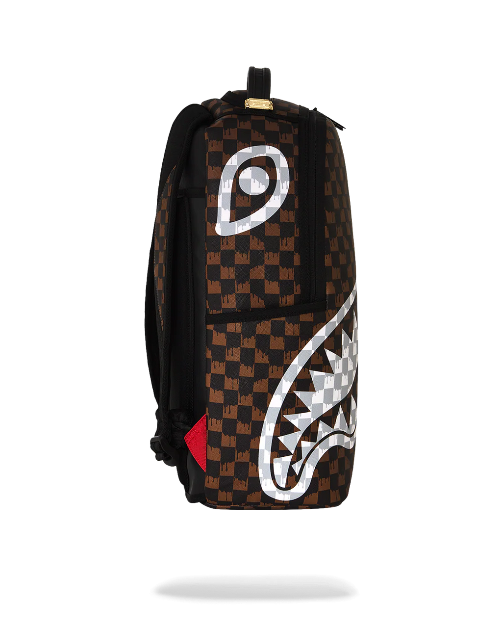 BROWN AND CREAM DRIP CHECK SHARK BACKPACK