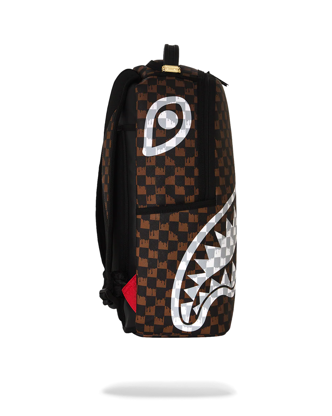 BROWN AND CREAM DRIP CHECK SHARK BACKPACK