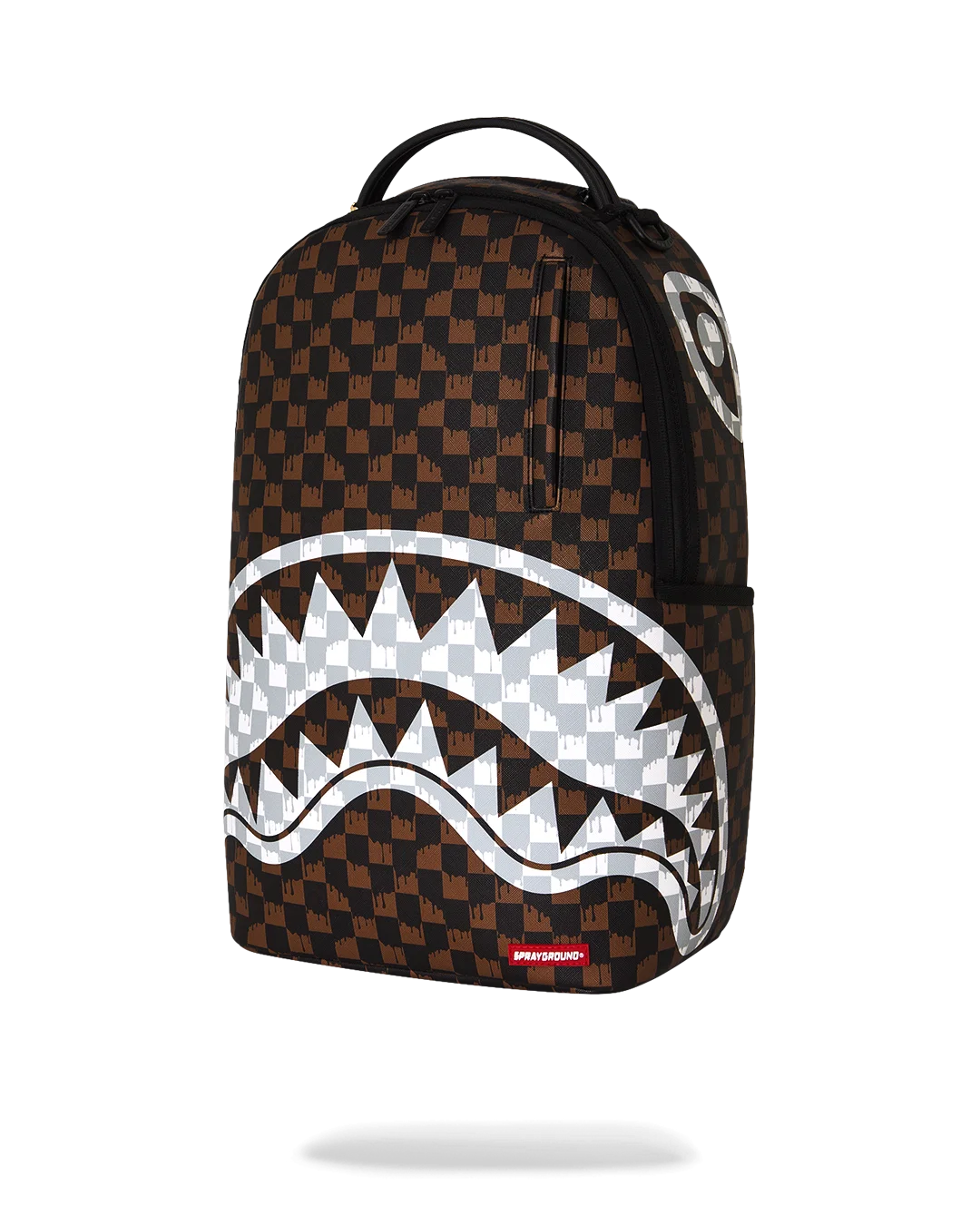 BROWN AND CREAM DRIP CHECK SHARK BACKPACK