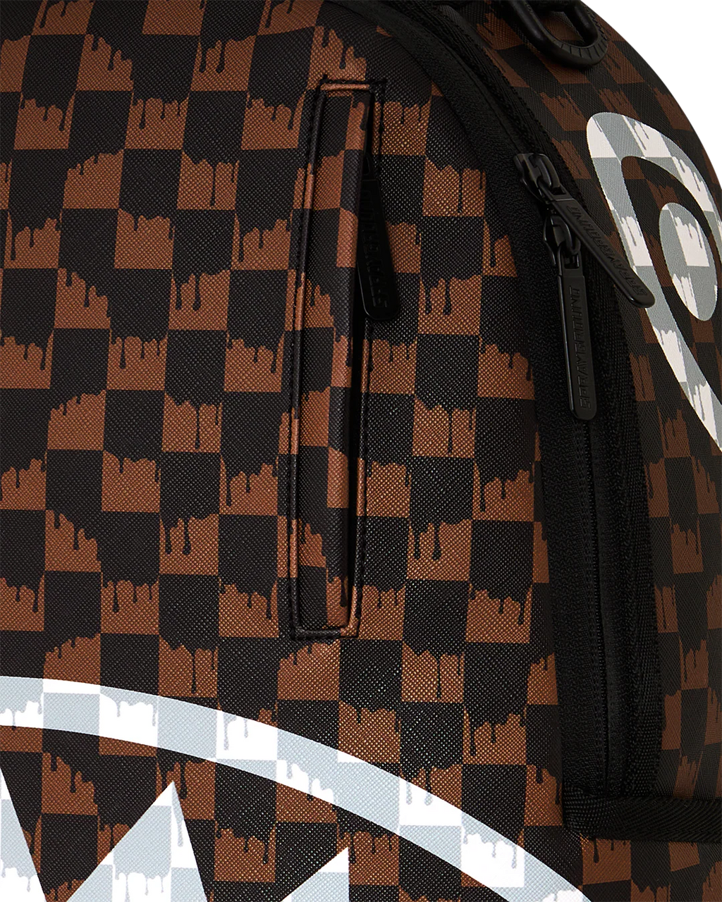 BROWN AND CREAM DRIP CHECK SHARK BACKPACK