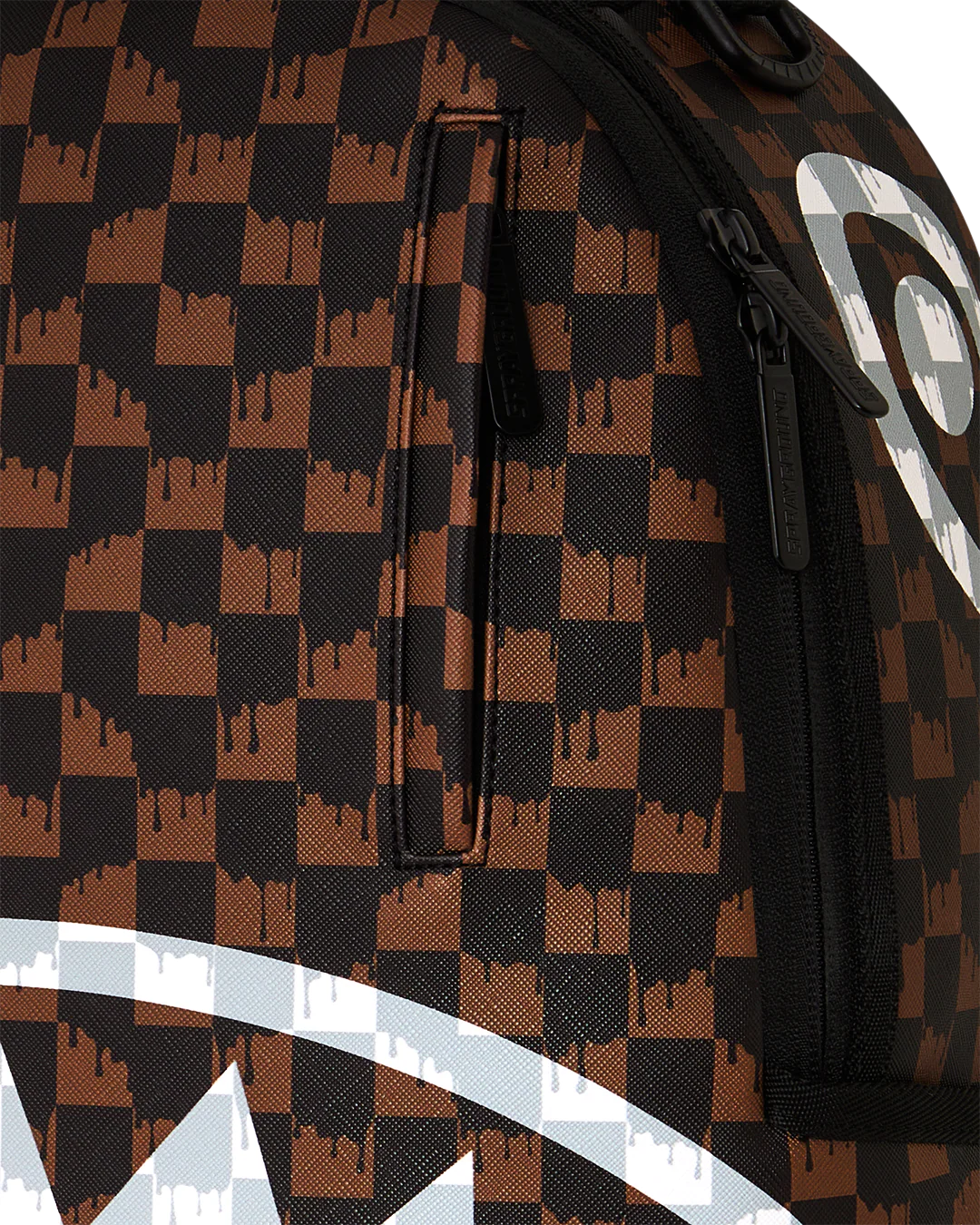 BROWN AND CREAM DRIP CHECK SHARK BACKPACK