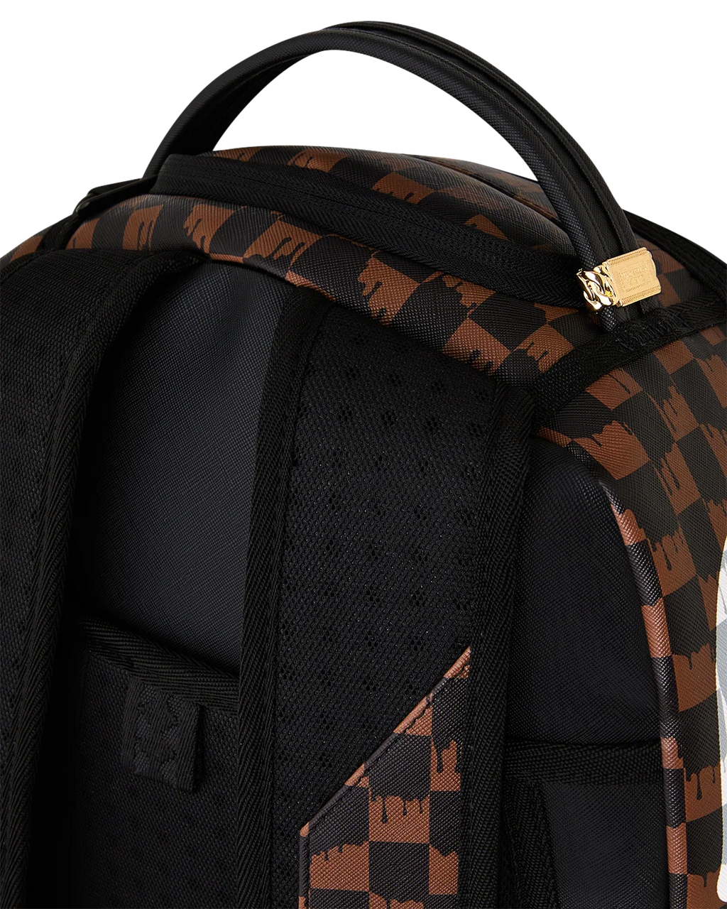 BROWN AND CREAM DRIP CHECK SHARK BACKPACK