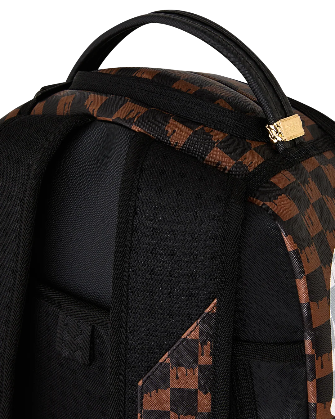 BROWN AND CREAM DRIP CHECK SHARK BACKPACK