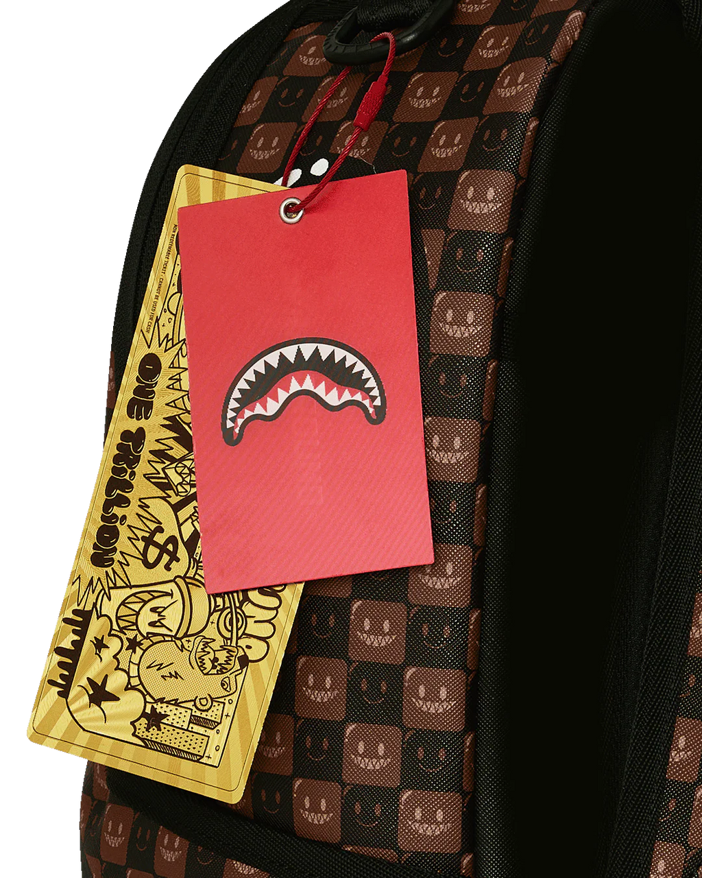 SHARKS IN PARIS WTF BUBBLE BROWN CHECK BACKPACK