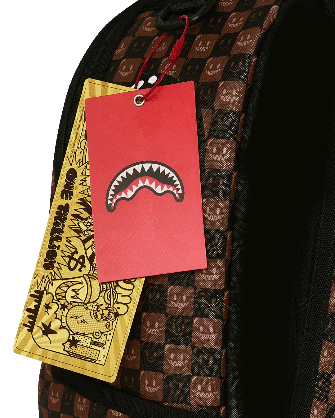 SHARKS IN PARIS WTF BUBBLE BROWN CHECK BACKPACK