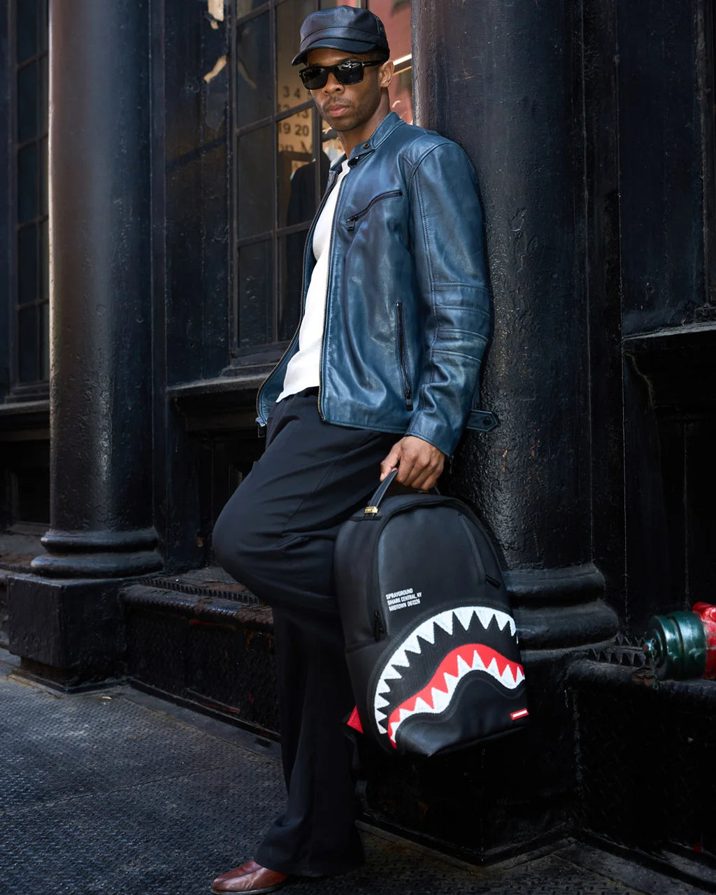 SHARK CENTRAL BLACK EMBROIDERED SHARK BACKPACK