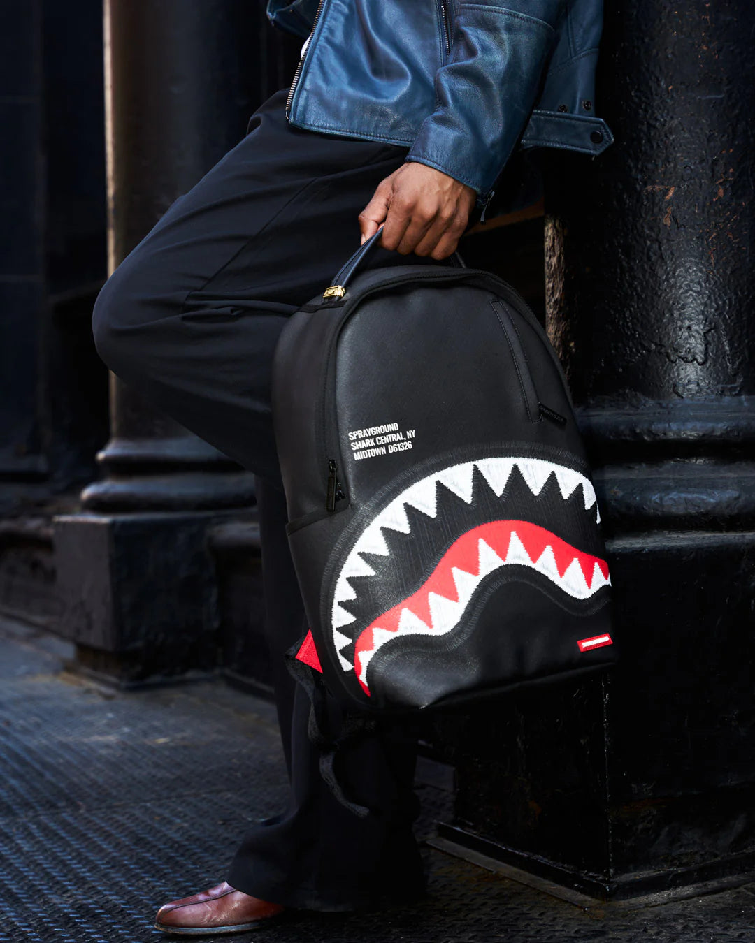 SHARK CENTRAL BLACK EMBROIDERED SHARK BACKPACK
