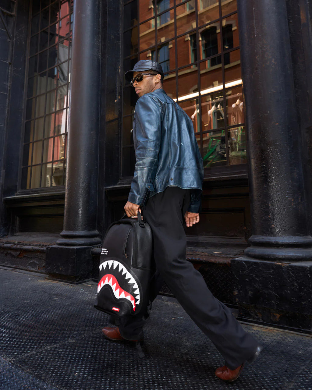 SHARK CENTRAL BLACK EMBROIDERED SHARK BACKPACK