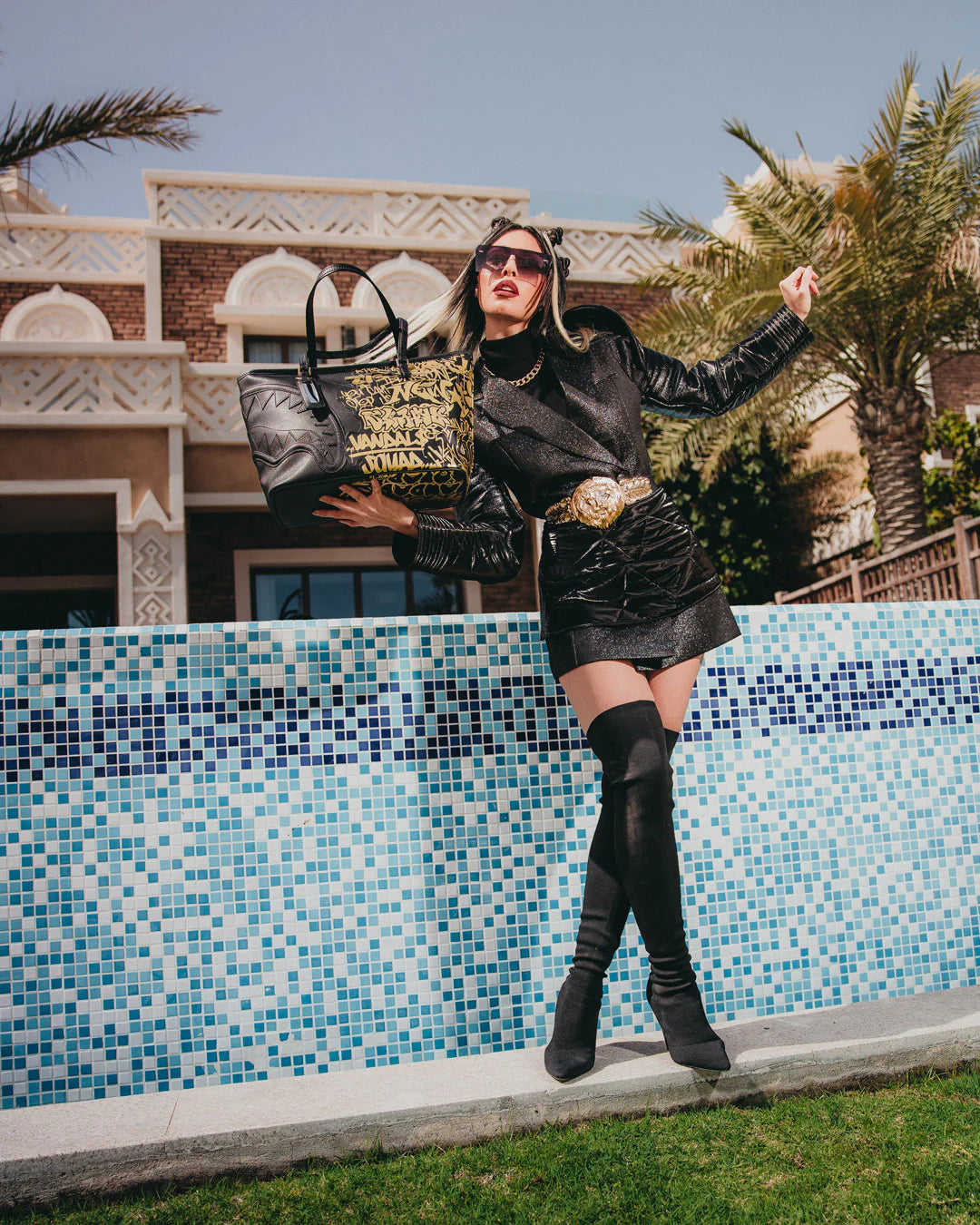 BORSA SPRAYGROUND HALF GRAFF GOLD TOTE NERO