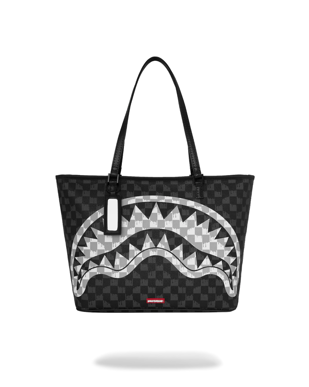 BLACK AND WHITE DRIP CHECK SHARK TOTE