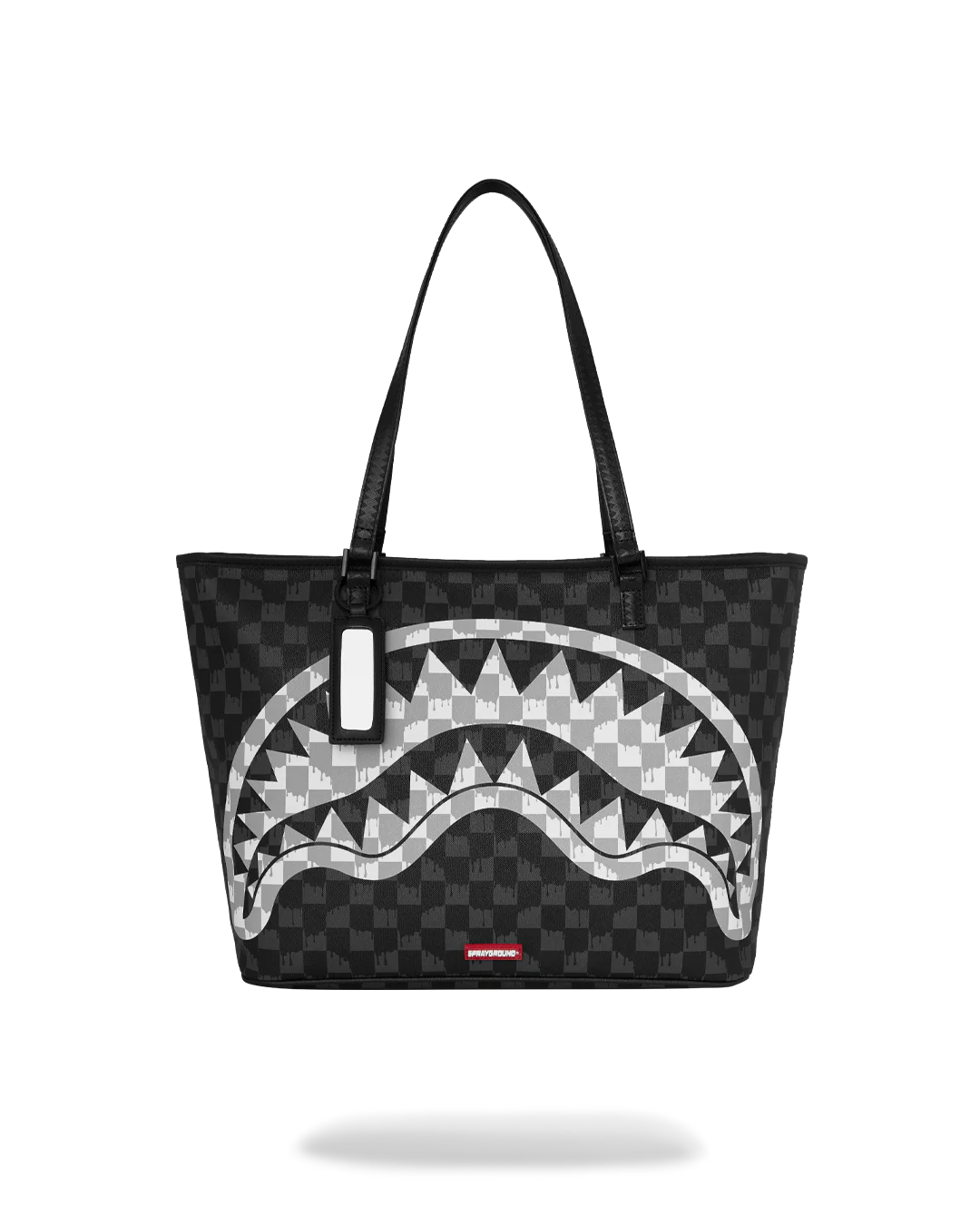 BLACK AND WHITE DRIP CHECK SHARK TOTE