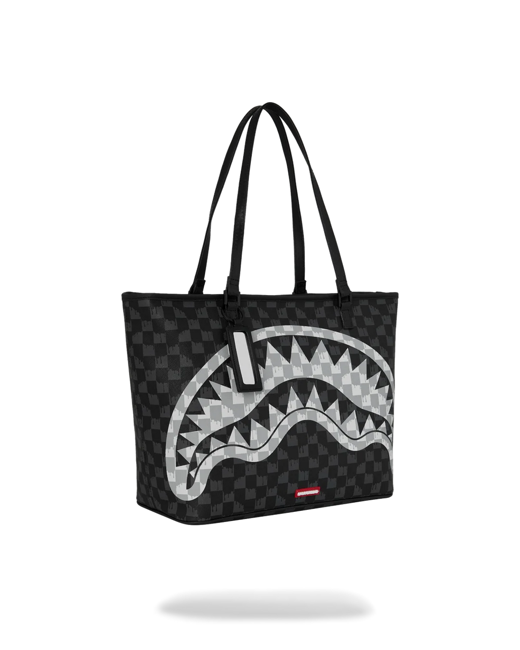 BLACK AND WHITE DRIP CHECK SHARK TOTE