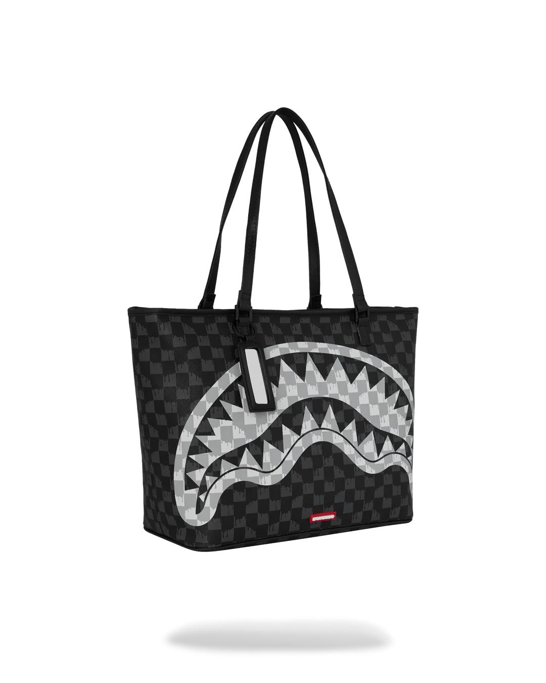 BLACK AND WHITE DRIP CHECK SHARK TOTE