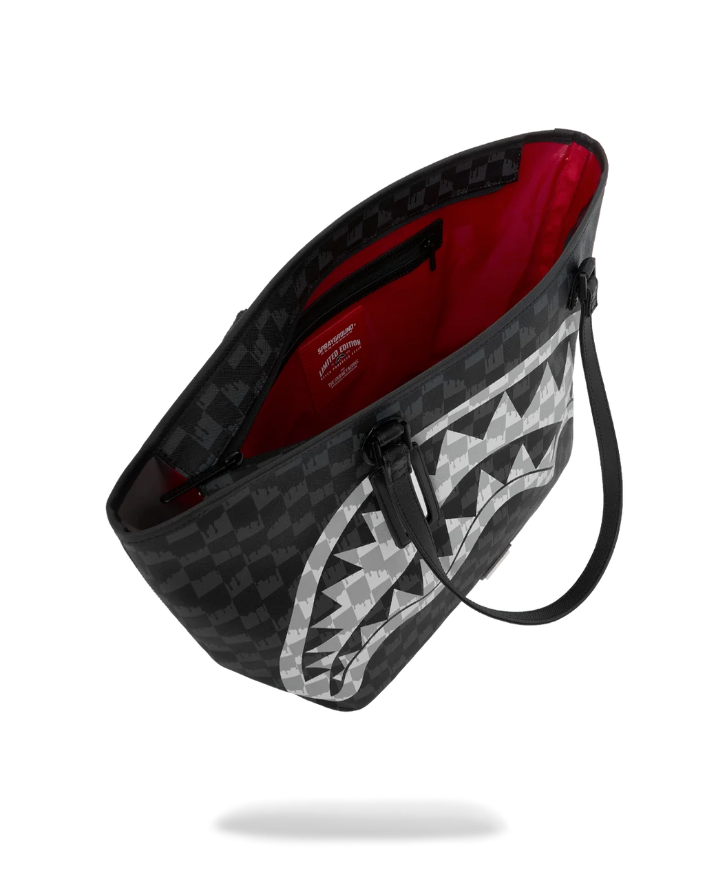 BLACK AND WHITE DRIP CHECK SHARK TOTE