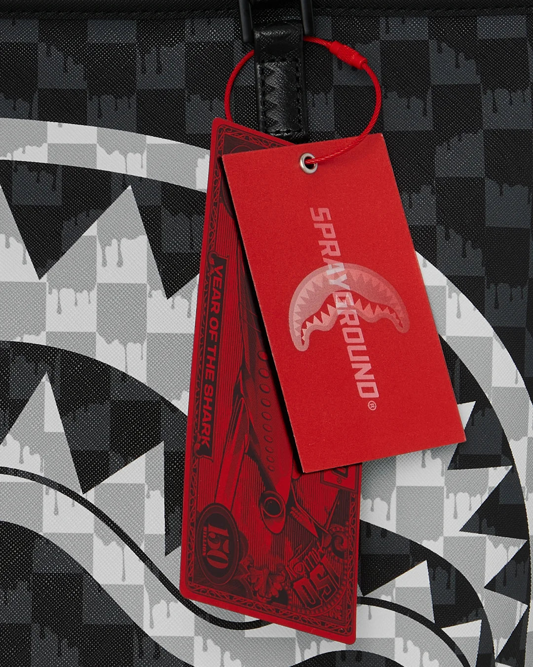 BLACK AND WHITE DRIP CHECK SHARK TOTE