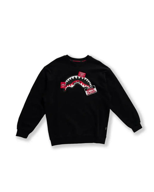 FELPA SENZA CAPPUCCIO SPRAYGROUND LABEL SHARK CREWNECK NERO