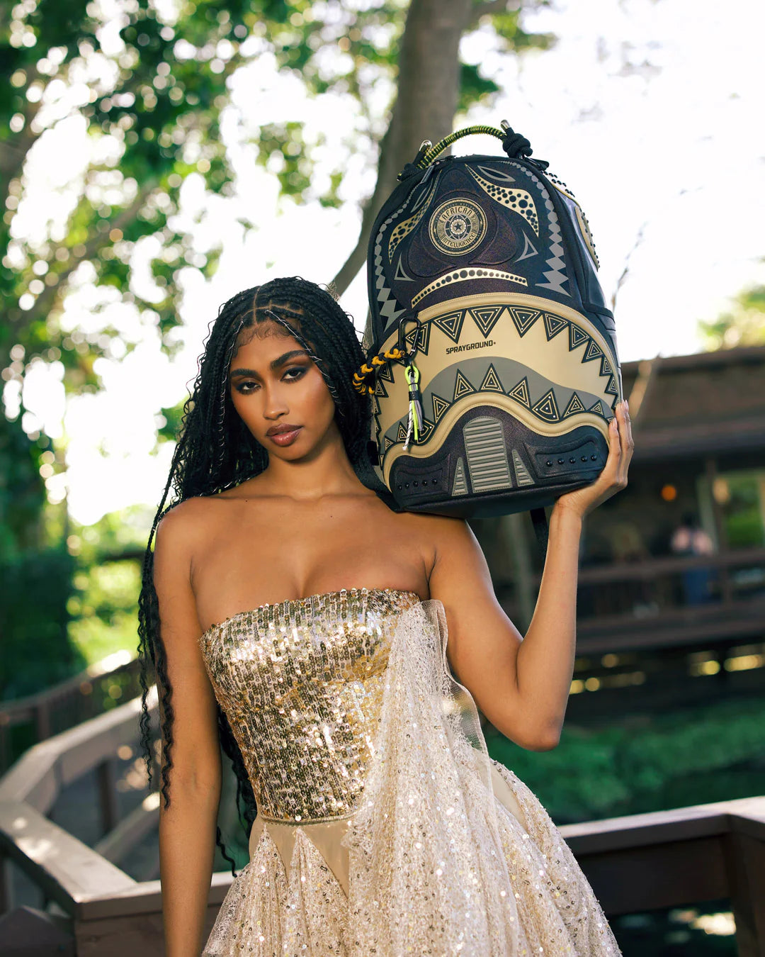 AI WONDERLAND GOLD AND BLACK BACKPACK