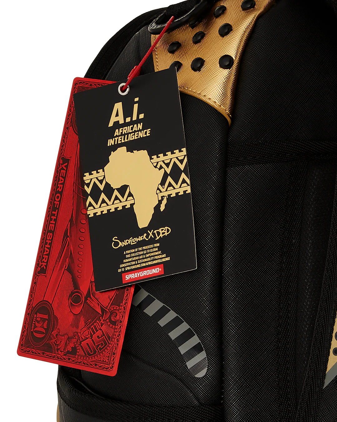 AI WONDERLAND GOLD AND BLACK BACKPACK